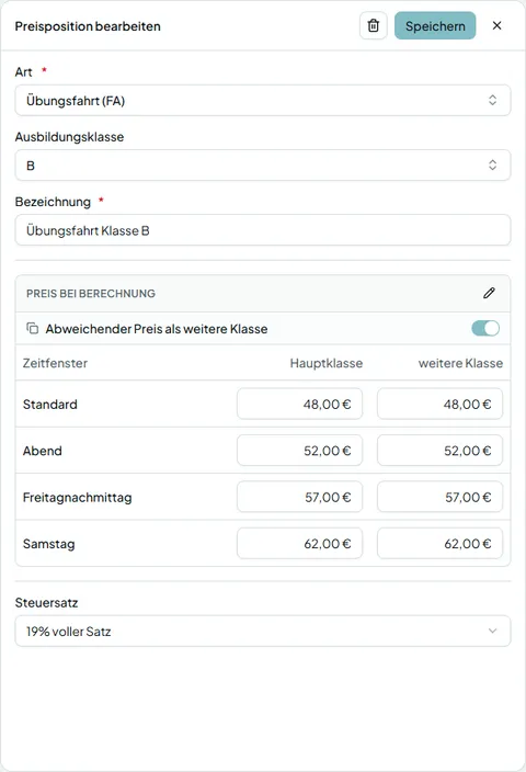 Preisposition mit Staffelung nach Zeitfenster