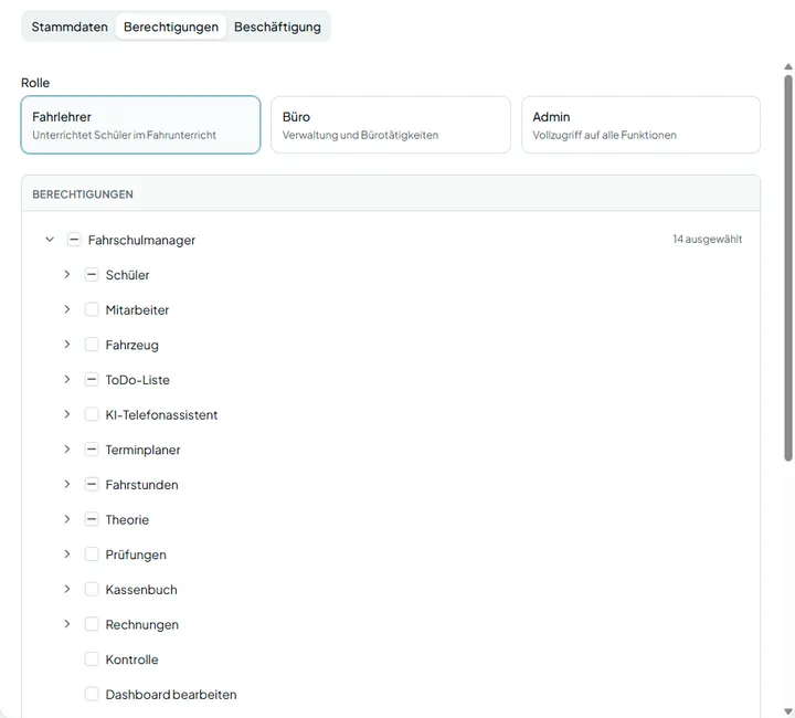 Rollenverwaltung mit einzelnen Berechtigungen